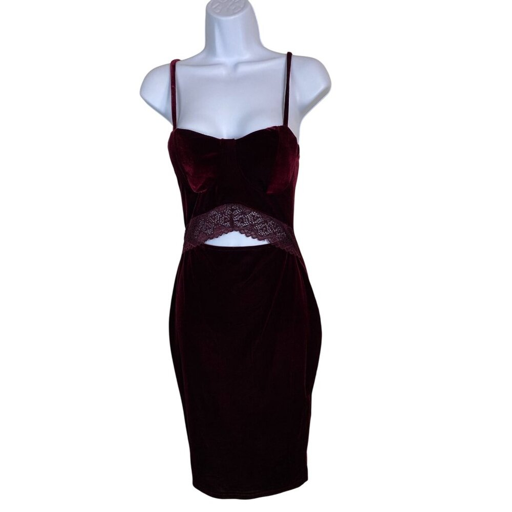 Windsor Velvet Lace Trimmed Burgundy Dress Size Small Y2K Whimsigoth‎ Romantic